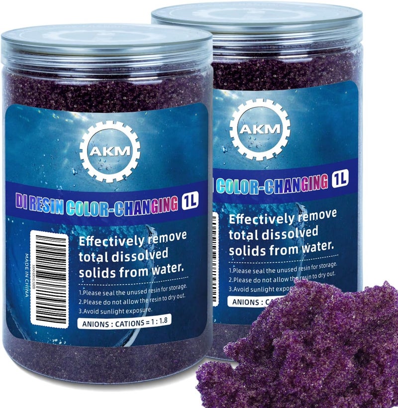 AKM Mixed Bed Color Changing Deionized Di Resin Filter Refill, for Car Wash System, Aquarium Filters, Deionized Water,DI Resin Filter Cartridge Refill,1L x 2 - Image 1